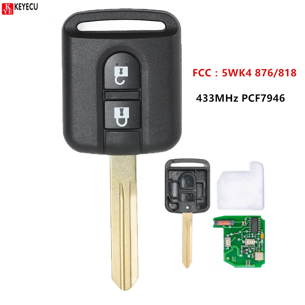 Keyecu-Remote-Car-Key-Fob-2-Button-433MHz-PCF7946-Chip-for-Nissan-Micra-Navara-Qashqai-2003