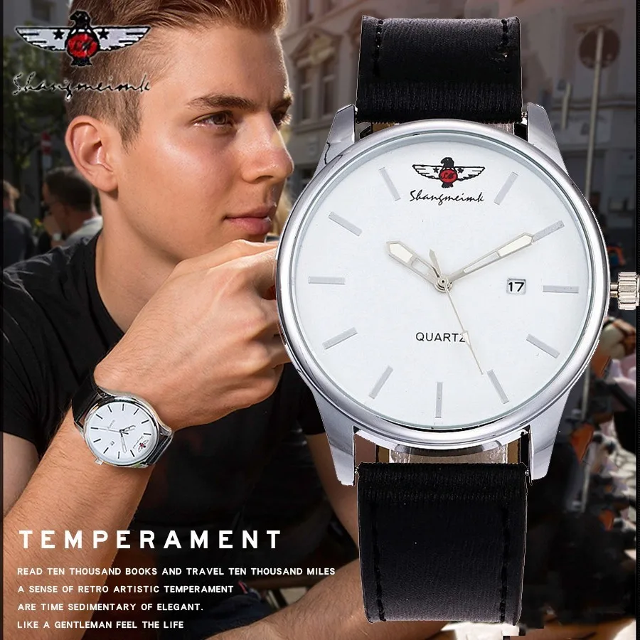 

SHANGMEIMK Watches Luxury Brand Fashion Calendar Business Watch Casual Leather Strap Quartz Wrist Watches Relogio Masculino Hot
