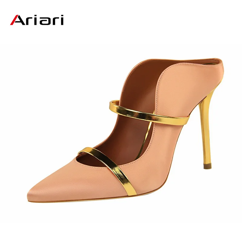 

Summer Women Mules Sandals Thin High Heel Pointed Toe Closed Toe Slides Brand Designer Summer Pumps Slip on Loafers Party Shoes
