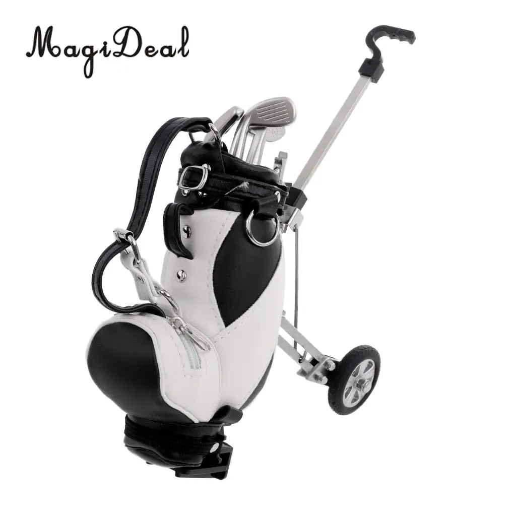 MagiDeal Mini Desktop Golf Cart Bag Holder and Golf Club Pen Home Office Novelty Gift - Send in Random Color