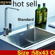 Квартира большая кухонная ручная раковина одинарная мойка сделать Блюда Высокого Качества 304 нержавеющая сталь Горячая 58x43 см