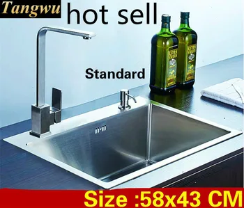 Online Free Shipping Luxury Big Kitchen Manual Sink Single Trough Do The Dishes High Quality Stainless Steel Hot Sell 58x43 CM