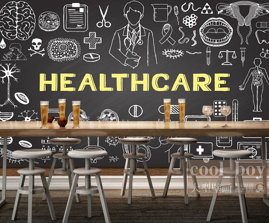 カスタム現代の壁紙、漫画ヘルスケアプロモーション要素、3d壁画のリビングルームのソファの背景壁ショップ壁紙