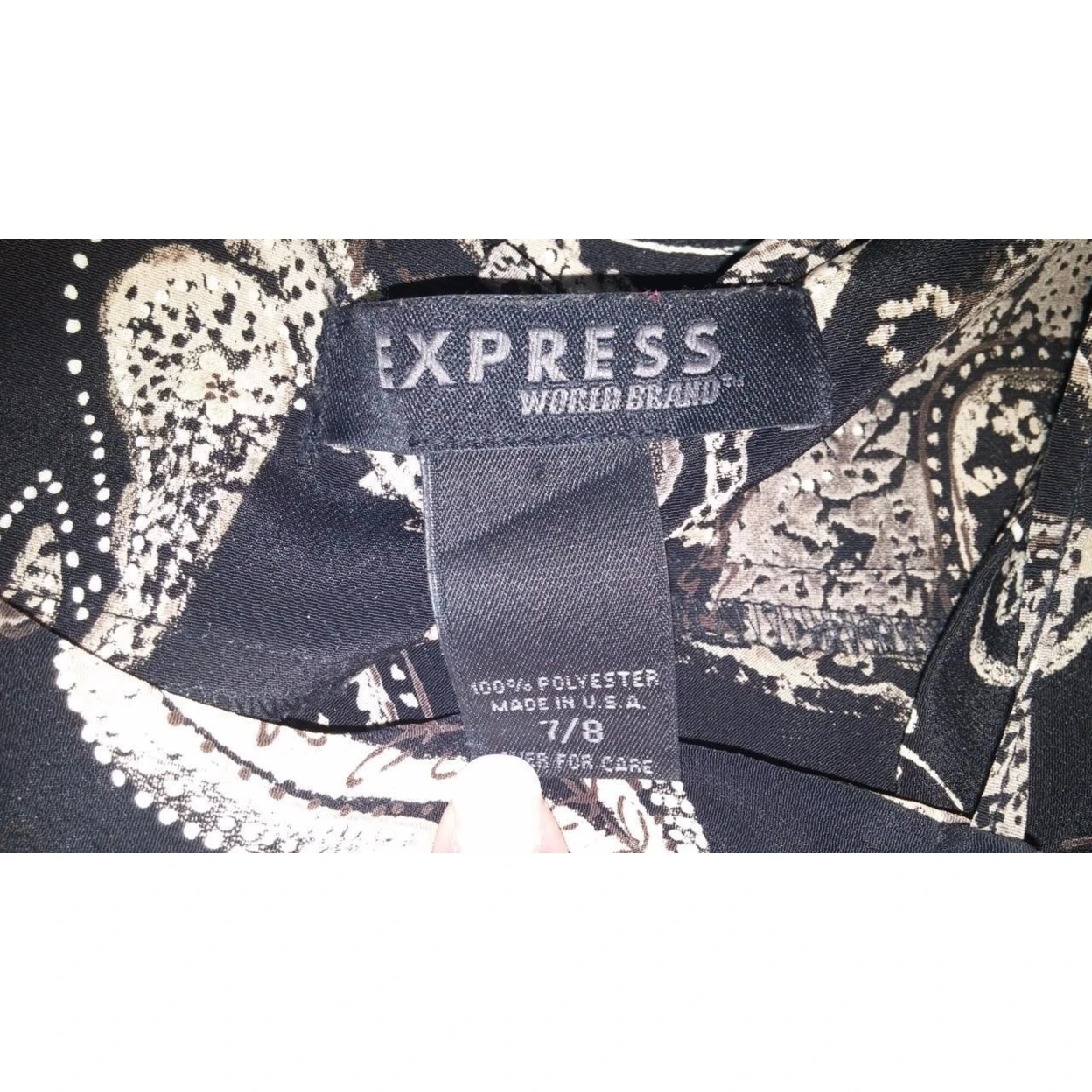 Express dress size 7/8 black brown paisley print spaghetti strap 100% polyester (4)
