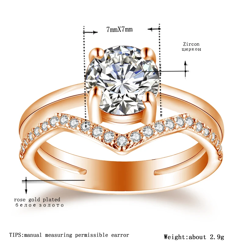 Tocean розовое золото цвет обручальные кольца для женщин круглый милый круглый кубический AAA циркон помолвка Femme Bijoux Bague Размер 5-12 W007