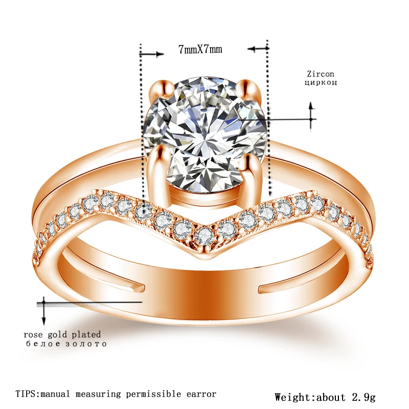 Tocean Rose Gold Color Wedding Rings for Women Round Cute Round Cubic AAA Zircon Engagement Femme Bijoux Bague Size 5-12 W007