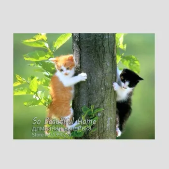 

Fashion 100% full area 5D Diy Diamond Painting Cross Stitch Kits Diamond Embroidery Rhinestones mosaic Two cats on tree SH6804