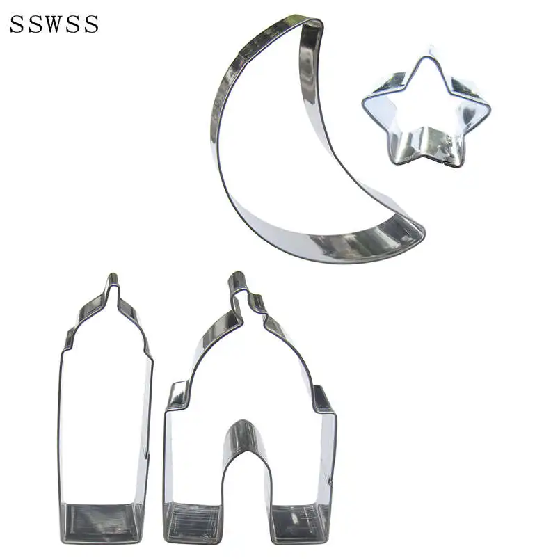 Four Cartoon Religious Buildings Moon,stars,tower,mosque Cookie Cutters Baking Molds,cake Decorating Fondant Tools Bakeware