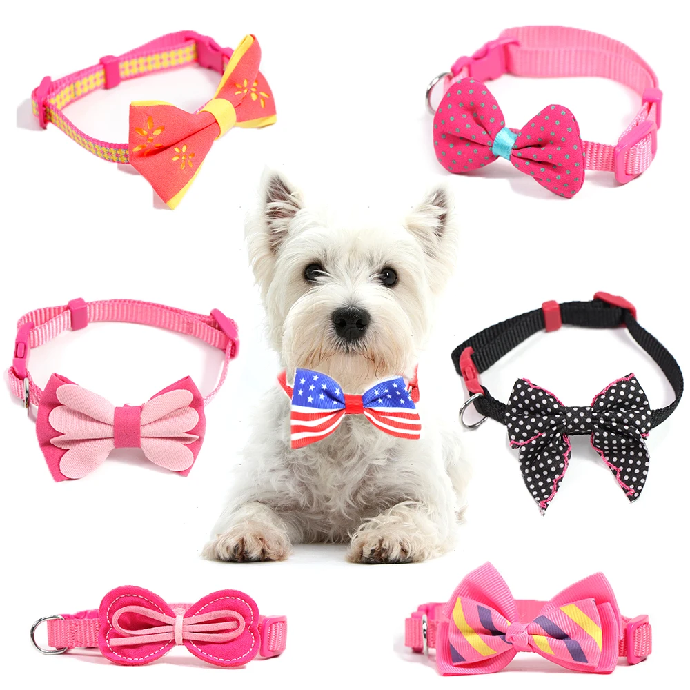 7 styles-Cat Collar with Bow-knot for Small Dogs Cute Dog Collar for Cat Kitten Pet Nylon Necklace Adjustable Collar Lead Quick Release