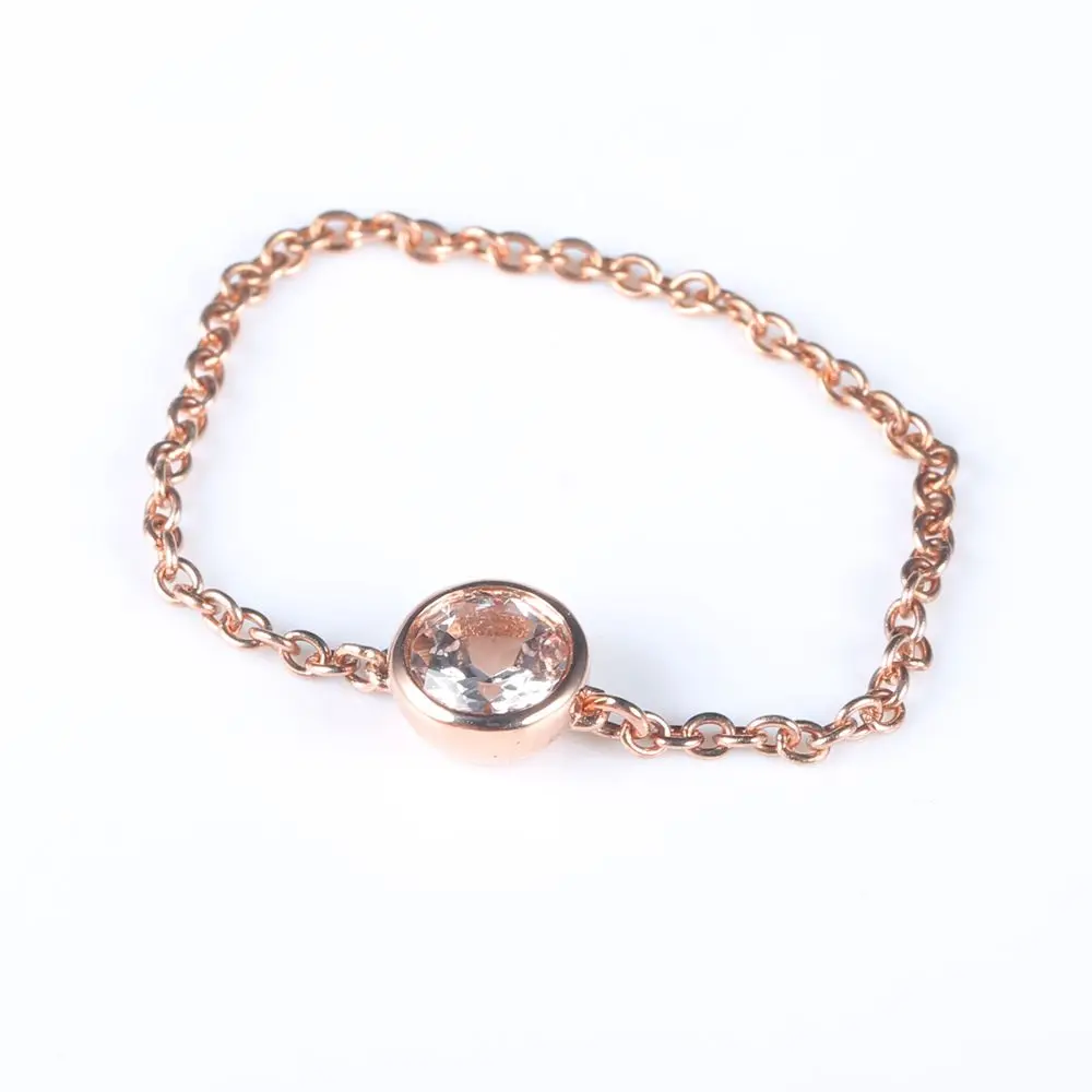 Clearance Solid 18k Rose Gold 1/4CT Natural Morganite Engagement Wedding Chain Women Ring Unique ...
