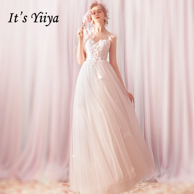 

It's Yiiya Wedding Dresses White Simple Sleeveless Sweatheart Neck A-line Floor Length Custom Plus size 2019 Wedding Dress LX842