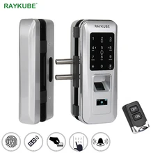 RAYKUBE Keyless Biométrico de impressões digitais Fechadura Da Porta Para Porta de Vidro Do Escritório Com Teclado de Toque Inteligente de Controle Remoto Bloqueio R-W06