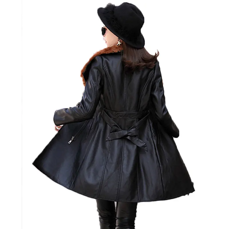 Пальто из искусственной кожи с воротником из меха кролика Рекс, женская зимняя теплая куртка, Женское пальто из искусственной кожи, Женское пальто размера плюс 541