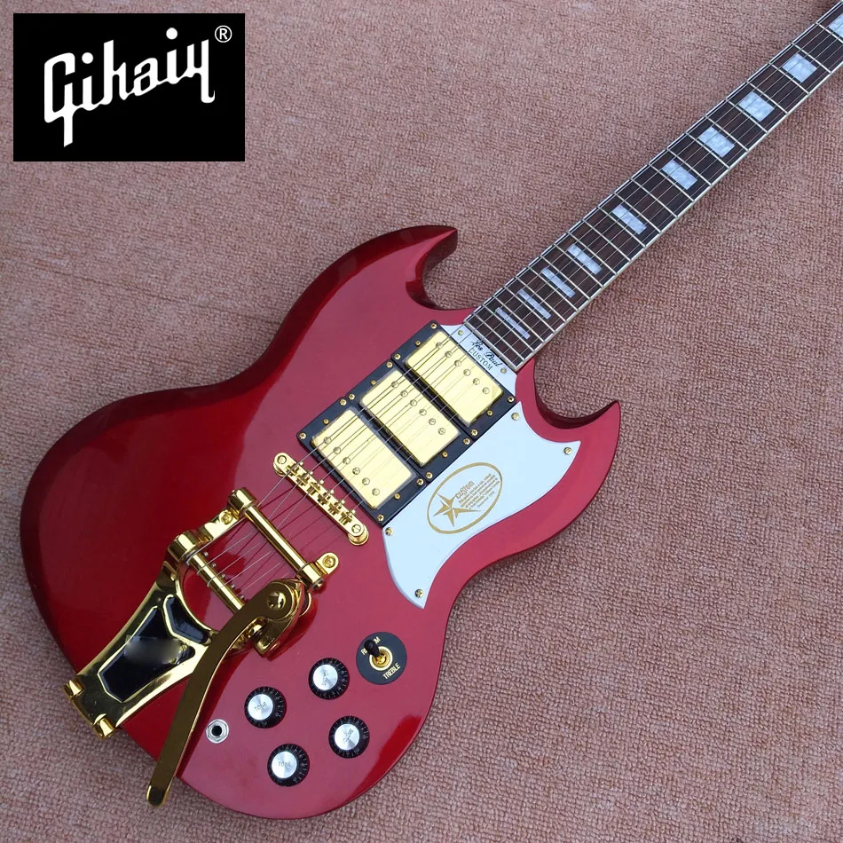 

New style custom SG electric guitar, 3 pickups gold hardware SG electric guitar with gold tremolo system, free shipping, 008