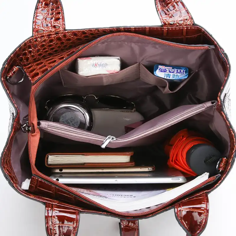 3pcs Black Red Patent Leather Tote Bags For Women Handbags Set Luxury Designer Brand Shoulder Crossbody Bag Clutch Purse