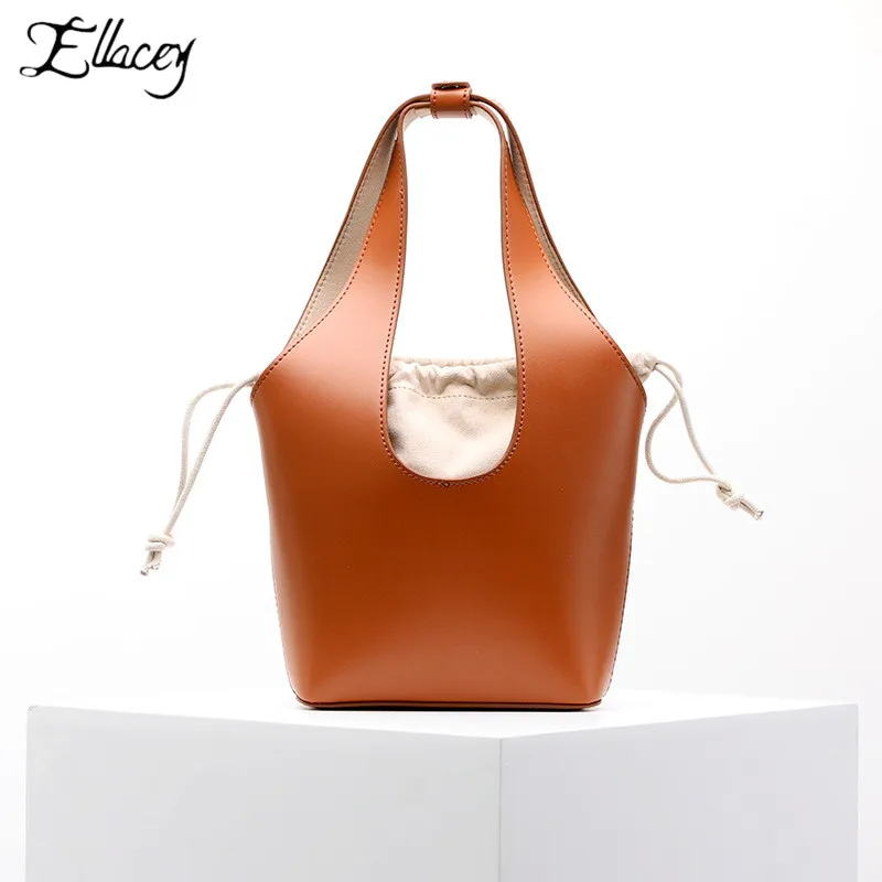 

Ellacey 2019 Fashion Women Solid Color Genuine Leather Bag Ladies Party Bucket Bag Travel Handbag Women Bags Designer