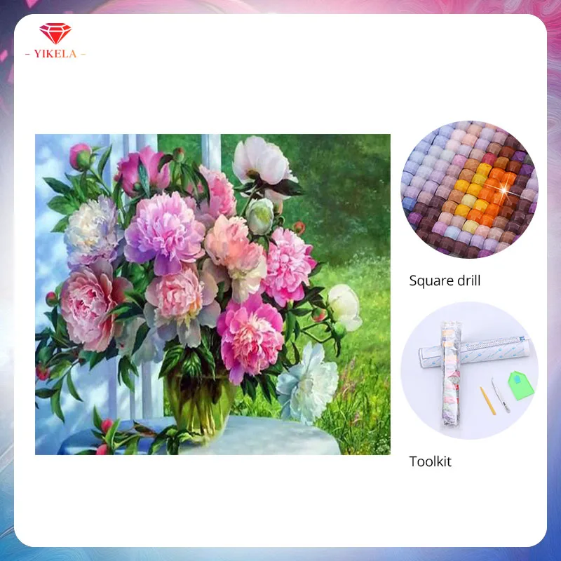 

YIKELA 5D DIY Colorful Flowers Vase Diamond Painting Full Square Diamond Embroidery Cross Stitch Wall Sticker Home Decoration