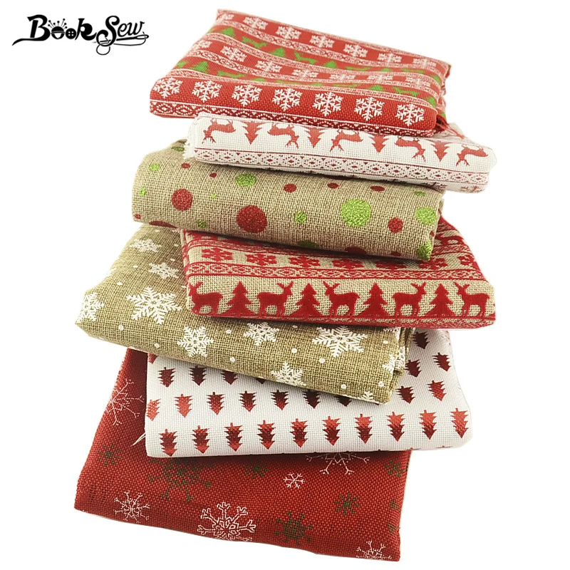 

Booksew Linen Fabric Christmas Theme Table Cloth 7PCS/lot 45cmx50cm Precut Bundle Home Sewing Decoration Crafts Curtain Cushion