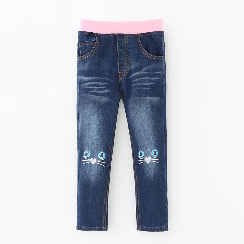 

Embroidery Cat Girls Skinny Jeans Fashion Elastic Kids Tight Jeans Spring Autumn Children Trousers Soft Baby Girl Casual Jeans