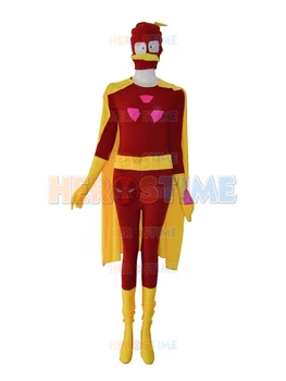 

Free Shipping Halloween Costume Custom Duck Design Red Spandex Superhero Costume With Cape