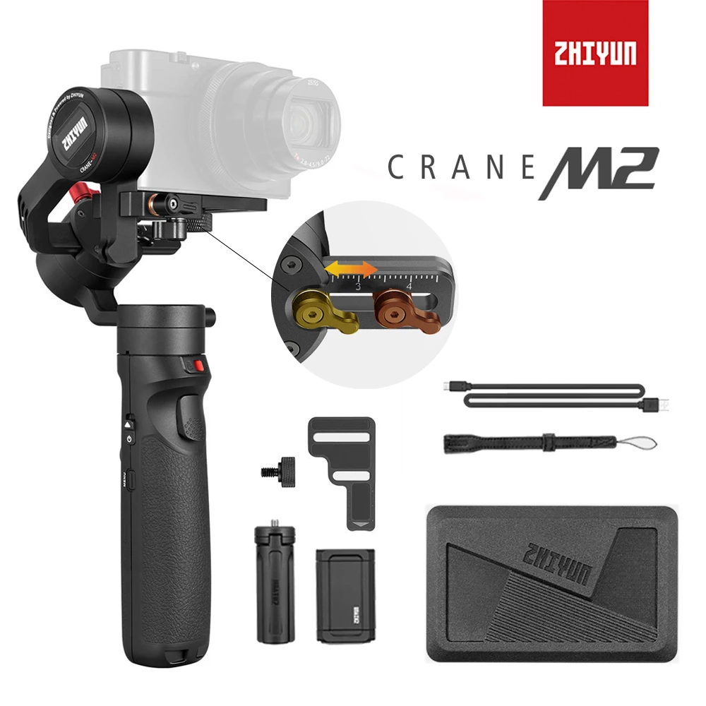 ZHIYUN Crane M2 3-осевой ручной шарнирный стабилизатор для камеры GoPro для смартфонов беззеркальных действий компактных камер