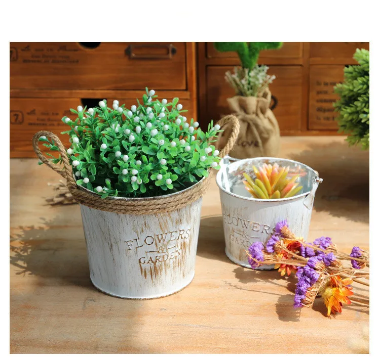 

1PC American Country Retro Old Metal Tin Flower Barrel Home Furnishing Decorative Metal Crafts Creative Desktop Vase JL 039
