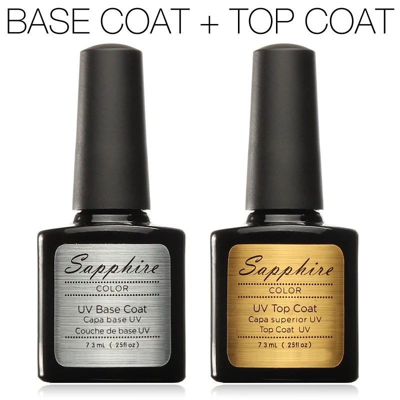 UV Top Coat + UV Base Coat Foundation for UV Gel Gel Polish Top it off 30 day long lasting Sapphire Nail Gel 7.3g