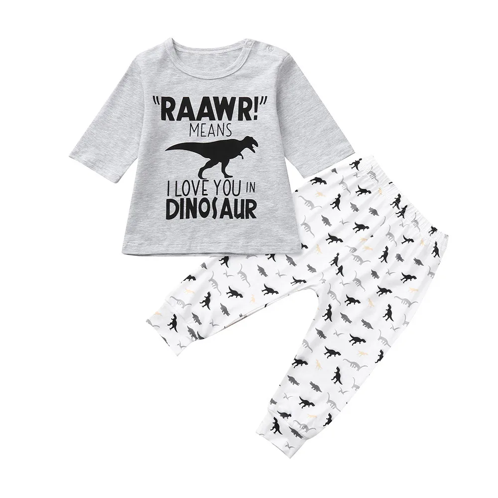 

Baby Clothes Set Toddler Kids Baby Boy Letter T shirt Tops Dinosaur Pants Clothes Outfits Set Kids Top Shirts
