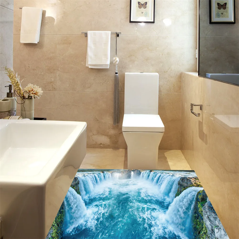 Kopen Slijtvaste 3D muurschildering Waterval Floor Wallpapers Voor Slaapkamer Badkamer Muurstickers Verwijderbare Waterdichte Home Decor Gift fk4