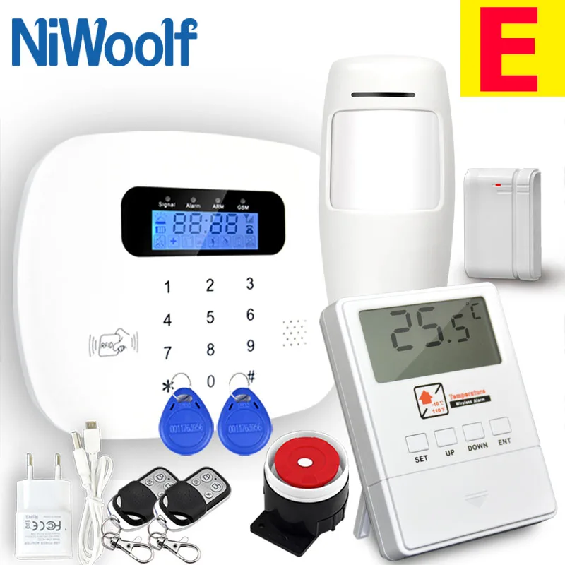 NiWoolf APP RFID GSM SMS сигнализация 433 МГц беспроводной дверной контакт Детектор движения дым пожарная сигнализация домашняя Безопасность GSM сигнализация - Цвет: E