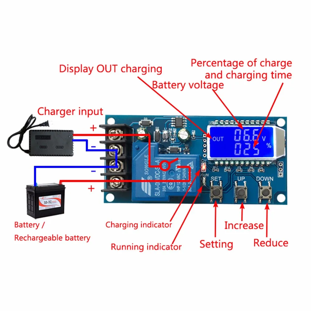 30A 6-60 в модуль управления автоматической зарядкой с ЖК-дисплеем для хранения литиевых аккумуляторов Зарядное устройство переключатель управления защита дисплея