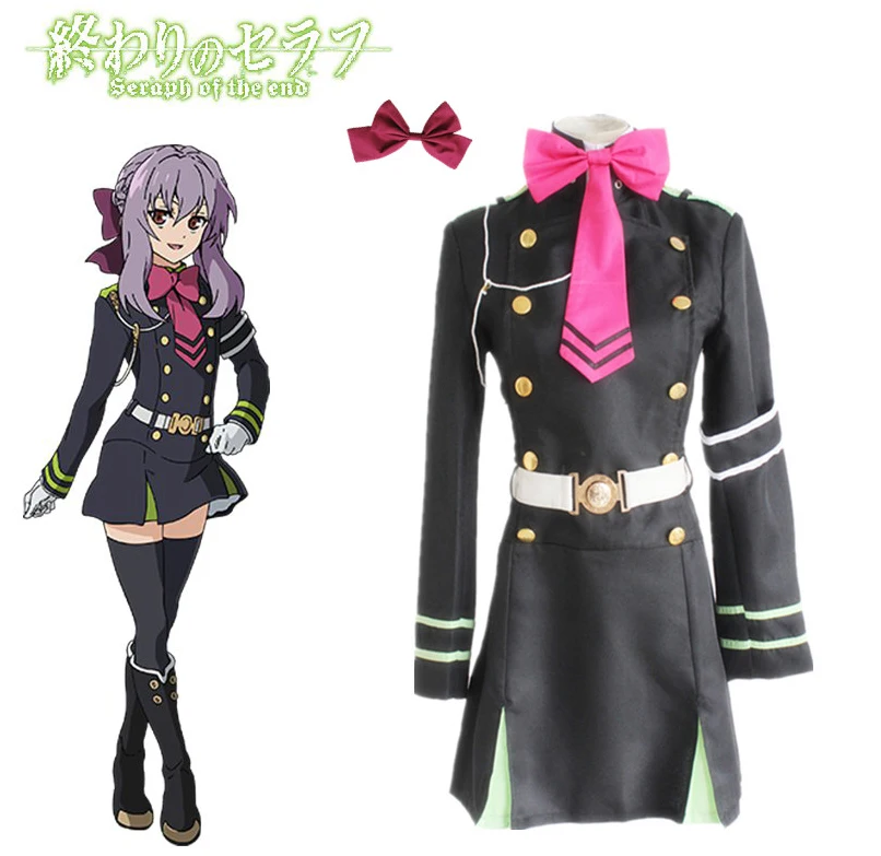 

Seraph Of The End Owari no Seraph Hiiragi Shinoa Uniform Cosplay Costume ( Dress + Belt + Necktie + Armband + String + Headwear)