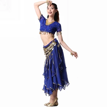

2017 Cotton All Code New Rushed Bellydance Costume Women Transparent Belly Dance Set Piece Beaded Coin Bordered Skirt 304 Chain