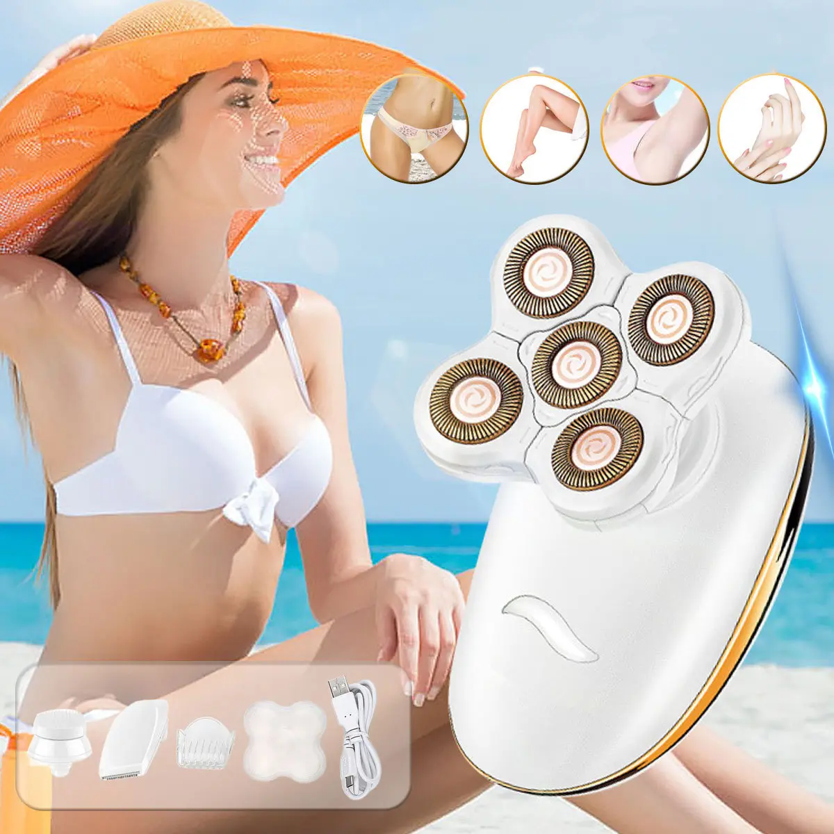 

3 in 1 5 Head Rechargeable Bald Head Electric Shaver Wet&dry Use Waterproof Multipurpose Shaver Hair Removal