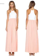 racer front gown white pink patchwork maxi summer dress women casual loose beach dress sleeveless evening long robe