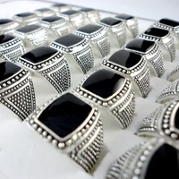 15Pcs Hot Sale Vintage Style Black Silver Plated Men Rings For Man Retro Wholesale Jewelry Bulks Lots LR347 2