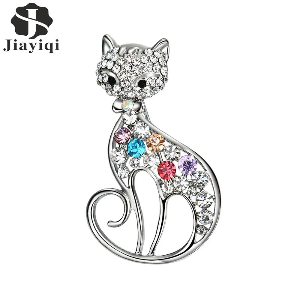 

Jiayiqi 2018 Cute Little Cat Multi Colour Cubic Zirconia Brooches Jewelry For Women Suit Clips Corsages Bijoux Brooch Bijouterie