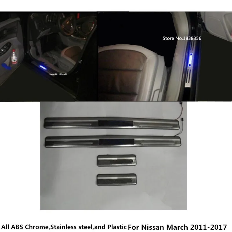 

Car body Panel Stainless Steel Door Cover Frame outside LED threshold Pedal For Nissan March 2011 2012 2013 2014 2015 2016 2017