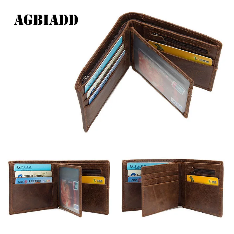 

AGBIADD Stitching Design Cowhide Leather Men Wallets With Coin Zipper Short Purse Men 2017 Leather Short Wallets 442