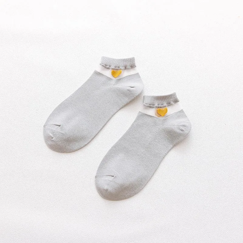 Новинка, летние женские носки из прозрачного шелка с кристаллами, милые невидимые кальциты чистого цвета, низкие носки