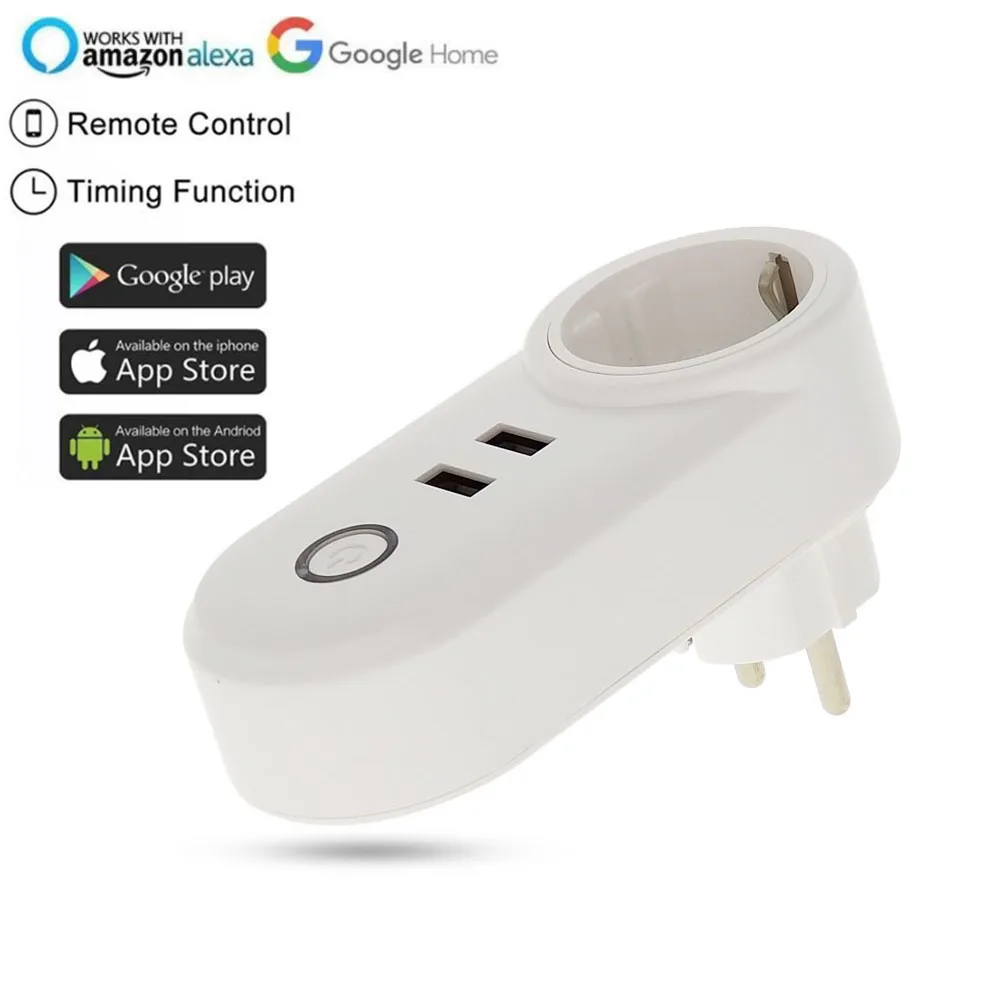 

Timer Plug EU Wifi Power Socket Plug Outlet with Dual USB Smart Home Automation APP Control Switch for Alexa Google Home