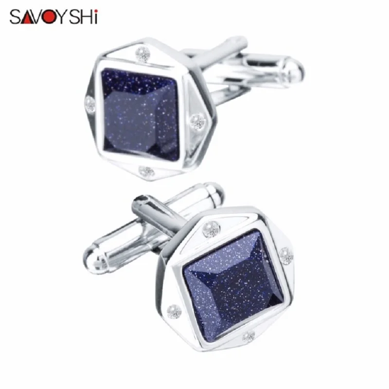 

SAVOYSHI Luxury Blue/Brown Star Stone Cufflinks For Men Shirt Accessories Brand Cuff Nails Square Crystal Cuff link Wedding Gift