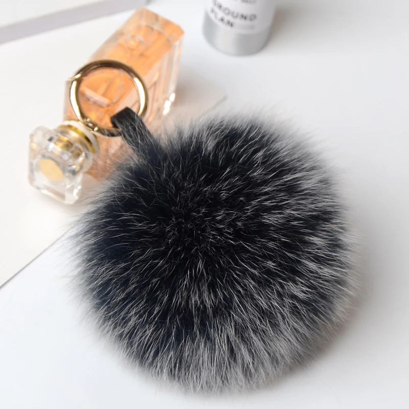 

Luxury Fox Fur Ball 12cm Fluffy Pom Pom Pompones de Piel Key Ring Keychain Charming Keyring Handbag Pendant Gift Ornament
