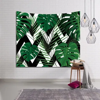 

Polyster fabric tropic plants green leaf tapestry wall hanging Decorative Door Curtain Living Room blanket