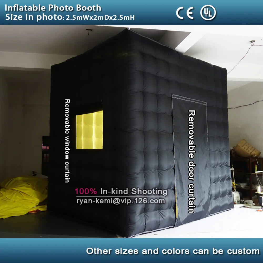 Free shipping 2.5m LED lighting inflatable photo booth with window LED inflatable photo enclosure tent inflatable cube tent 2