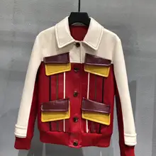 Женское высококачественное кожаное пальто из овчины с карманами, осень, Куртки из натуральной кожи, женские байкерские куртки, пальто A589