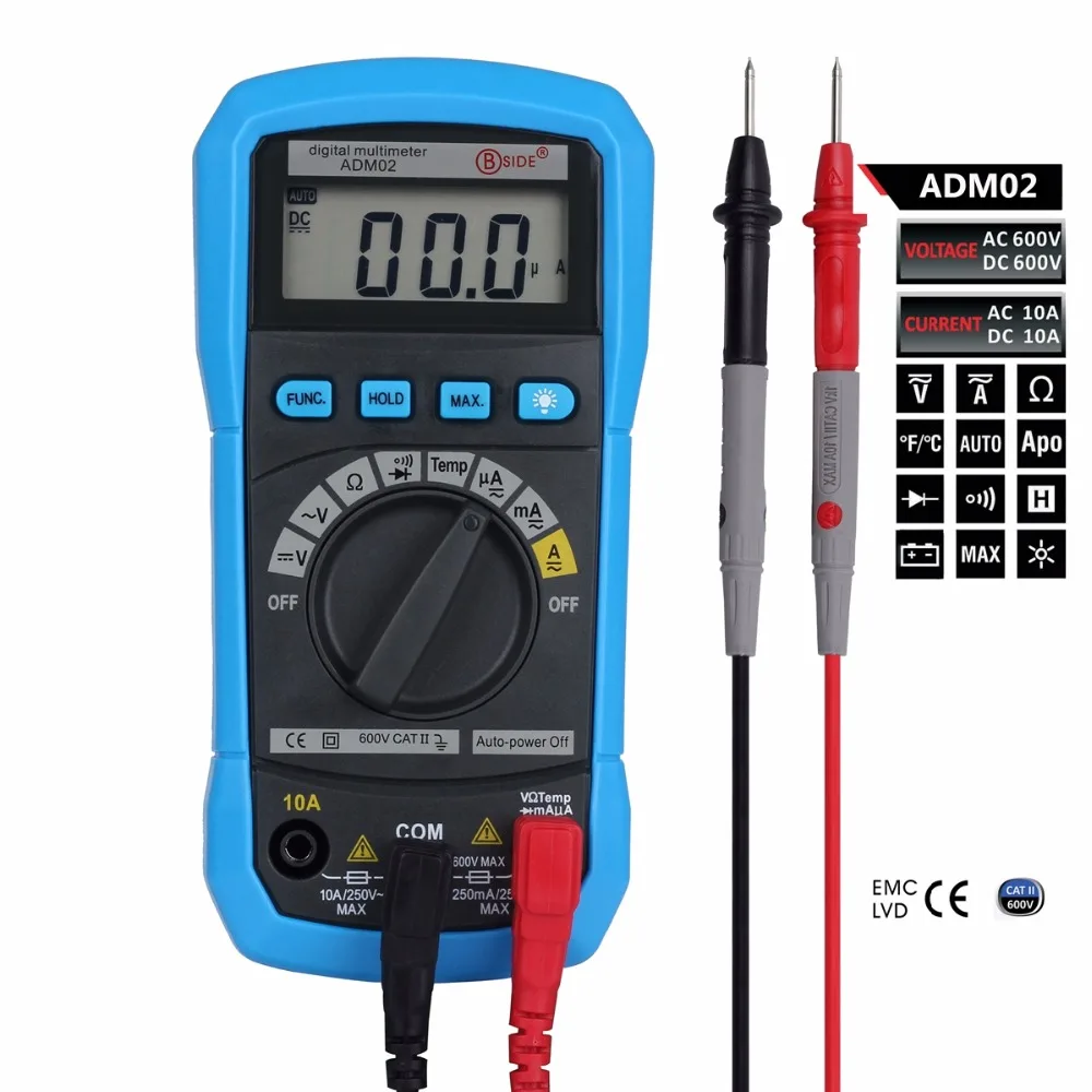 

Bside ADM02 Auto Range Digital Multimeters DMM DC AC Voltage Current Temperature Meters Tester Instrumentation Multitester