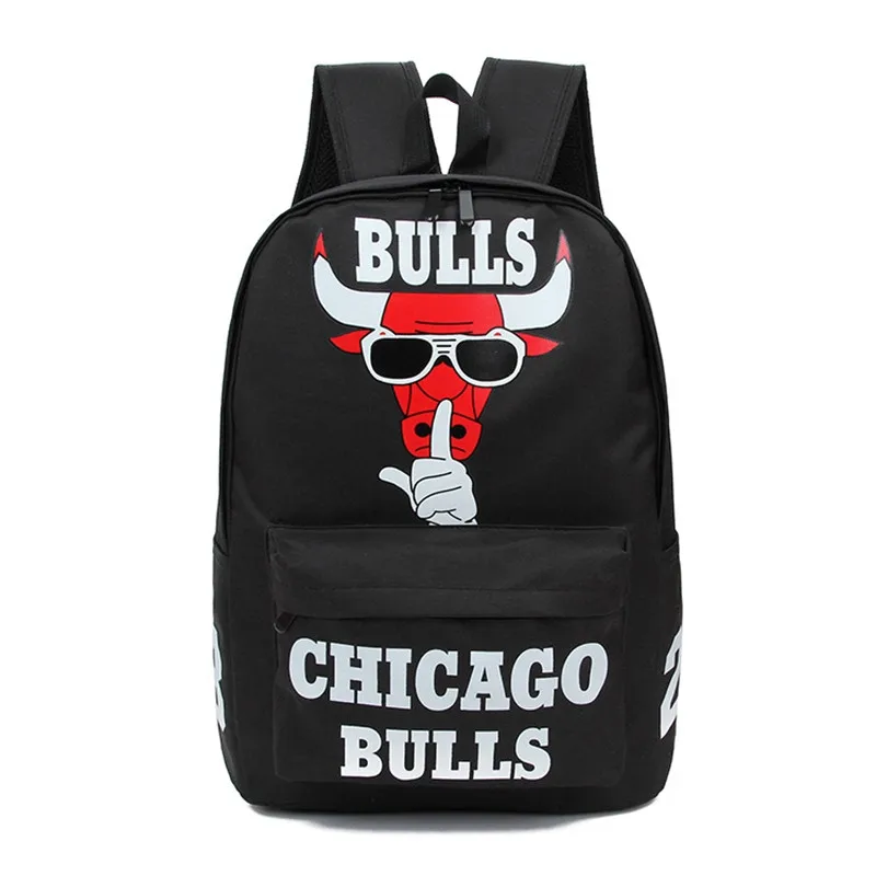 Модный рюкзак Chicago Bulls, Женский Повседневный Рюкзак для ноутбука, школьный рюкзак с буквенным принтом для подростков, парусиновые рюкзаки Harajuku - Цвет: Черный