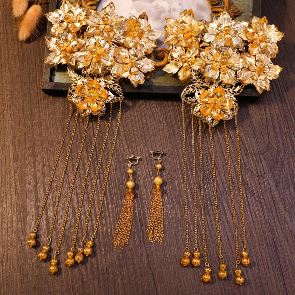 Gold Color Tassel Classical Chinese Bride Wedding Hair Jewelry
