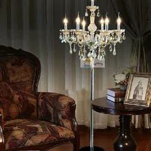 Современные торшеры спальня Большой Кристалл Этаж свет с Абажур коньяк Chrome Свадебная подставка свет фойе Tall светодиодные свечи